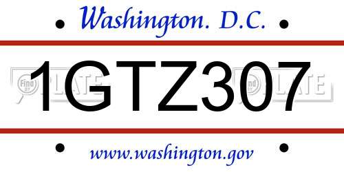 1GTZ307 District Of Columbia License Plate