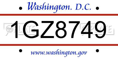 1GZ8749 District Of Columbia License Plate