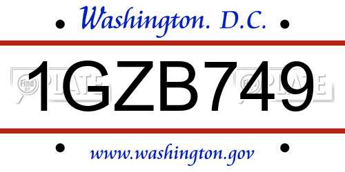 1GZB749 District Of Columbia License Plate