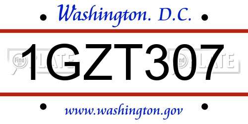1GZT307 District Of Columbia License Plate