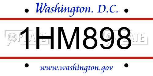 1HM898 District Of Columbia License Plate