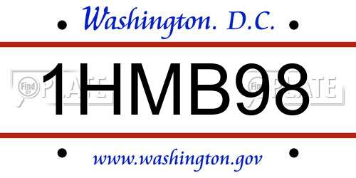 1HMB98 District Of Columbia License Plate