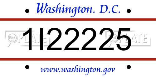 1I22225 District Of Columbia License Plate