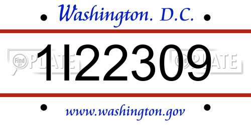 1I22309 District Of Columbia License Plate