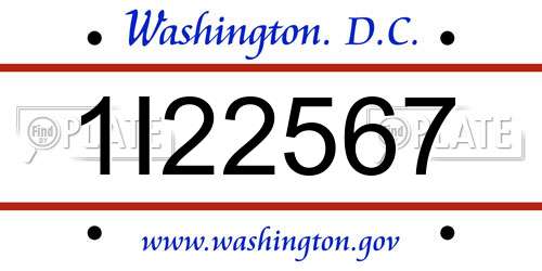 1I22567 District Of Columbia License Plate