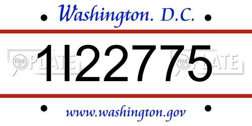 1I22775 District Of Columbia License Plate