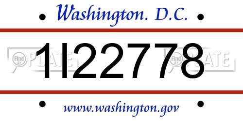 1I22778 District Of Columbia License Plate