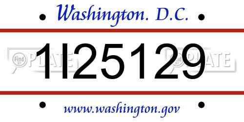 1I25129 District Of Columbia License Plate