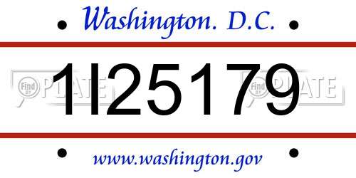 1I25179 District Of Columbia License Plate