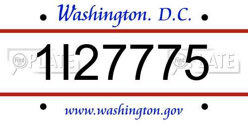 1I27775 District Of Columbia License Plate