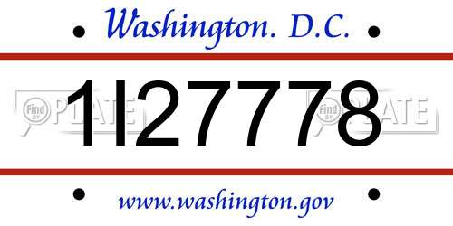 1I27778 District Of Columbia License Plate
