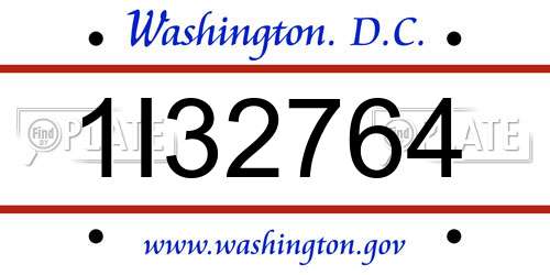 1I32764 District Of Columbia License Plate