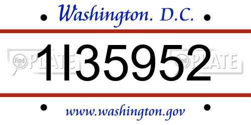 1I35952 District Of Columbia License Plate