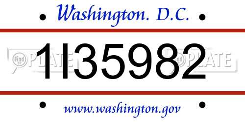 1I35982 District Of Columbia License Plate