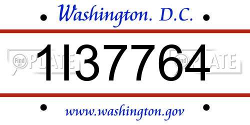 1I37764 District Of Columbia License Plate