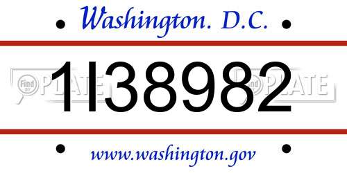1I38982 District Of Columbia License Plate