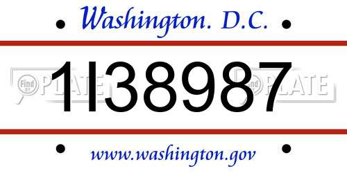 1I38987 District Of Columbia License Plate