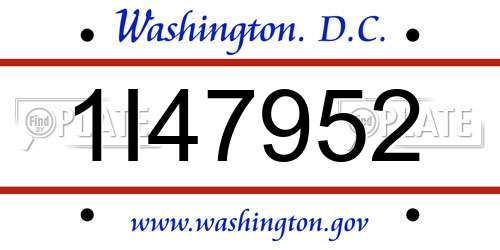 1I47952 District Of Columbia License Plate