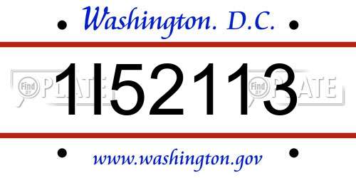1I52113 District Of Columbia License Plate