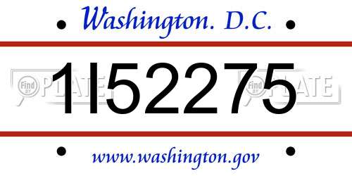 1I52275 District Of Columbia License Plate