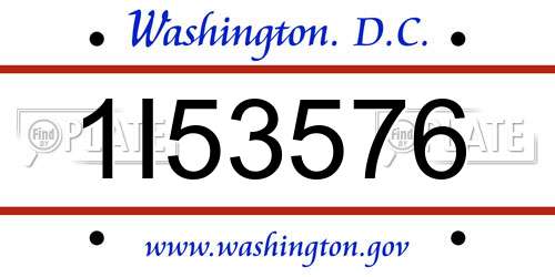 1I53576 District Of Columbia License Plate