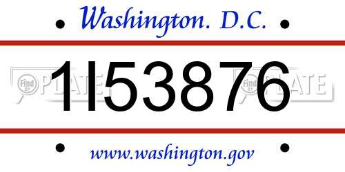 1I53876 District Of Columbia License Plate