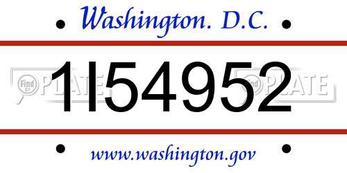 1I54952 District Of Columbia License Plate