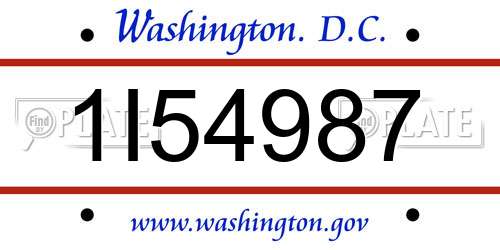 1I54987 District Of Columbia License Plate