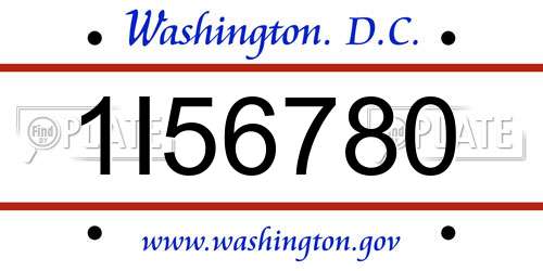 1I56780 District Of Columbia License Plate