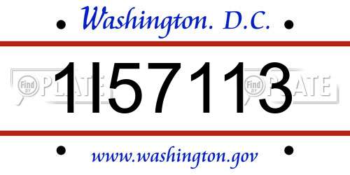 1I57113 District Of Columbia License Plate