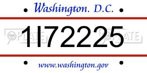 1I72225 District Of Columbia License Plate