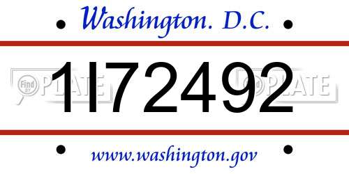 1I72492 District Of Columbia License Plate