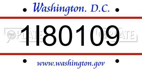 1I80109 District Of Columbia License Plate