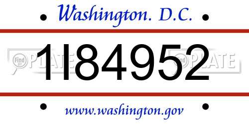 1I84952 District Of Columbia License Plate
