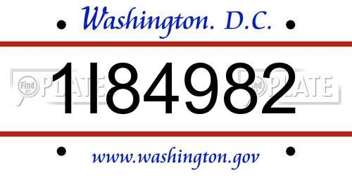 1I84982 District Of Columbia License Plate