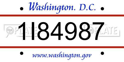 1I84987 District Of Columbia License Plate