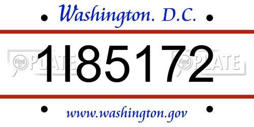 1I85172 District Of Columbia License Plate