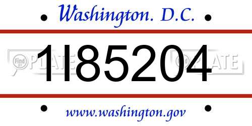 1I85204 District Of Columbia License Plate