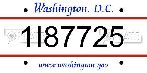1I87725 District Of Columbia License Plate