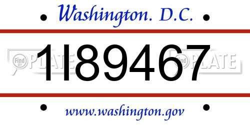 1I89467 District Of Columbia License Plate