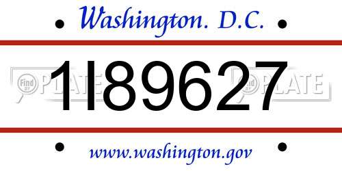1I89627 District Of Columbia License Plate