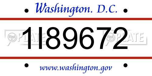 1I89672 District Of Columbia License Plate