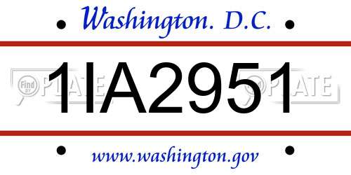 1IA2951 District Of Columbia License Plate