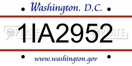 1IA2952 District Of Columbia License Plate
