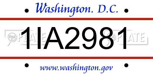 1IA2981 District Of Columbia License Plate