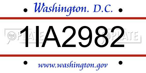 1IA2982 District Of Columbia License Plate