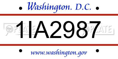 1IA2987 District Of Columbia License Plate