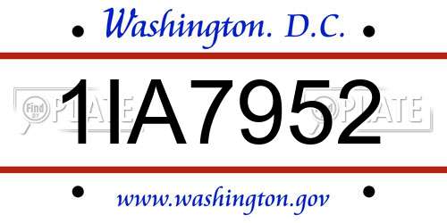 1IA7952 District Of Columbia License Plate