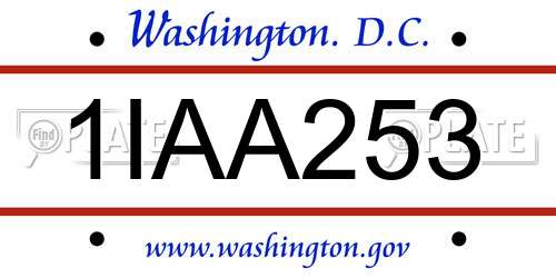 1IAA253 District Of Columbia License Plate