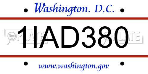 1IAD380 District Of Columbia License Plate
